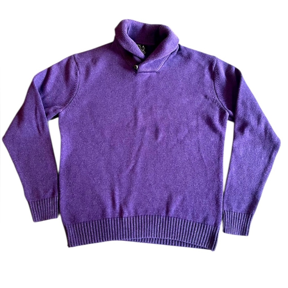 JoS. A. BANK Exec Collection Purple Shawl‎ Collar Sweater Leather Button — Lg